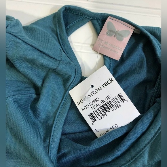 For All Seasons By Paper Crane Nordstrom Teal Keyhole Shirt Women Size Large - Picture 10 of 12